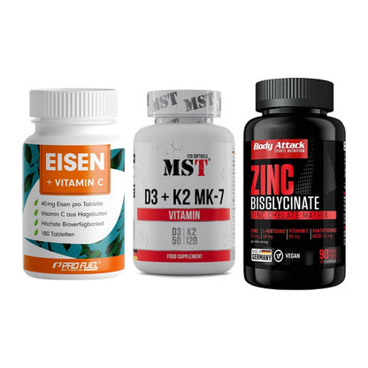 Immun-Set: ProFuel EISEN + MST Vitamin D3 + Body Attack Zink – alle enthaltenen Artikel