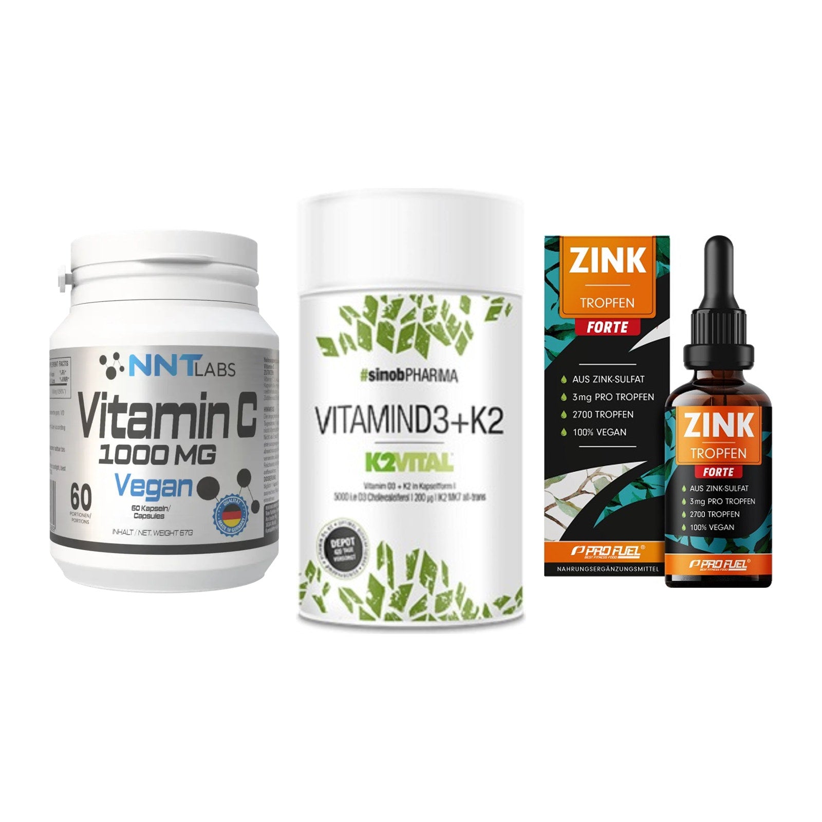 Immun-Set: NNT Vitamin C + Sinob Vitamin D3 + ProFuel Zink – alle enthaltenen Artikel