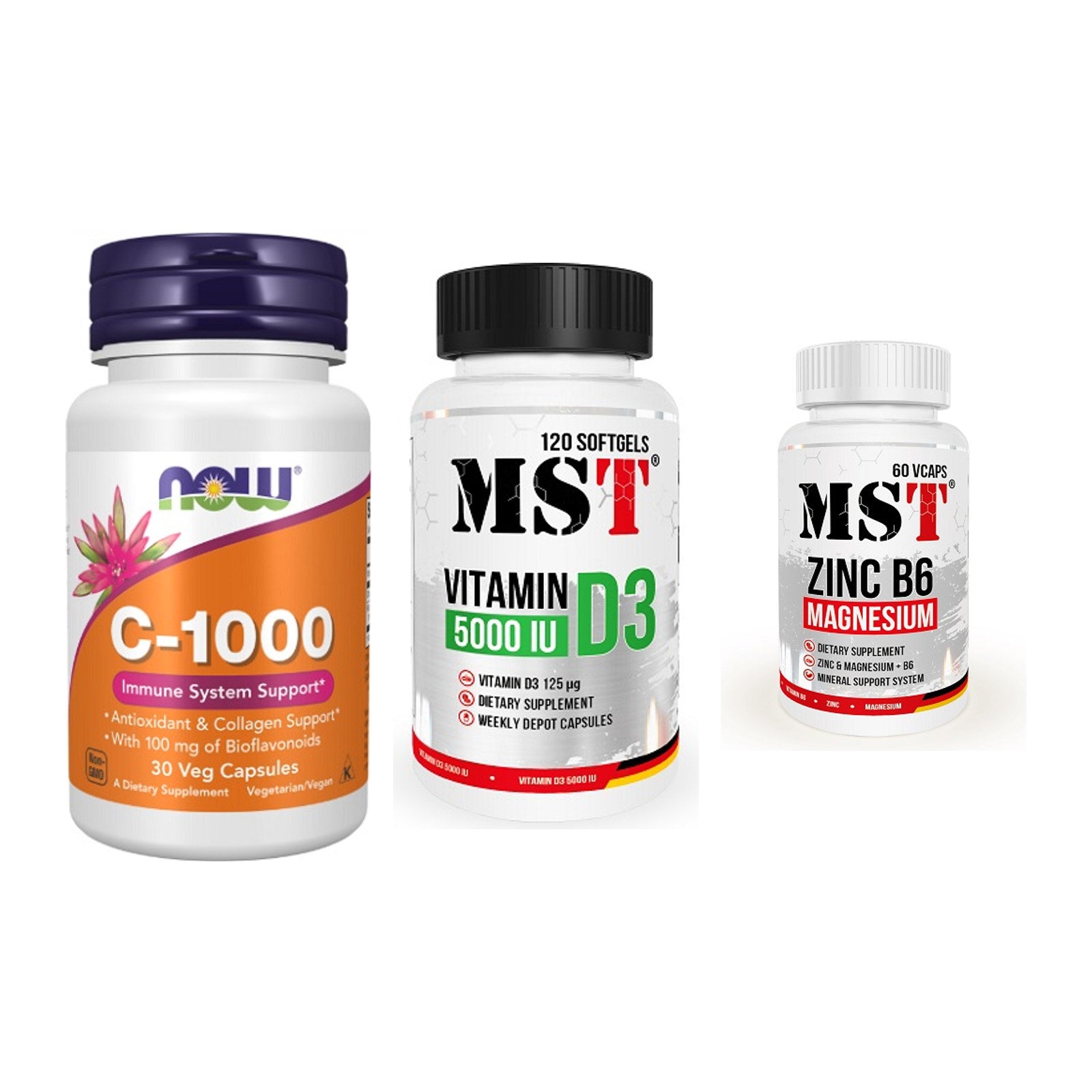 Immun-Set: Now Foods Vitamin + MST Vitamin D3 + MST Zinc – alle enthaltenen Artikel