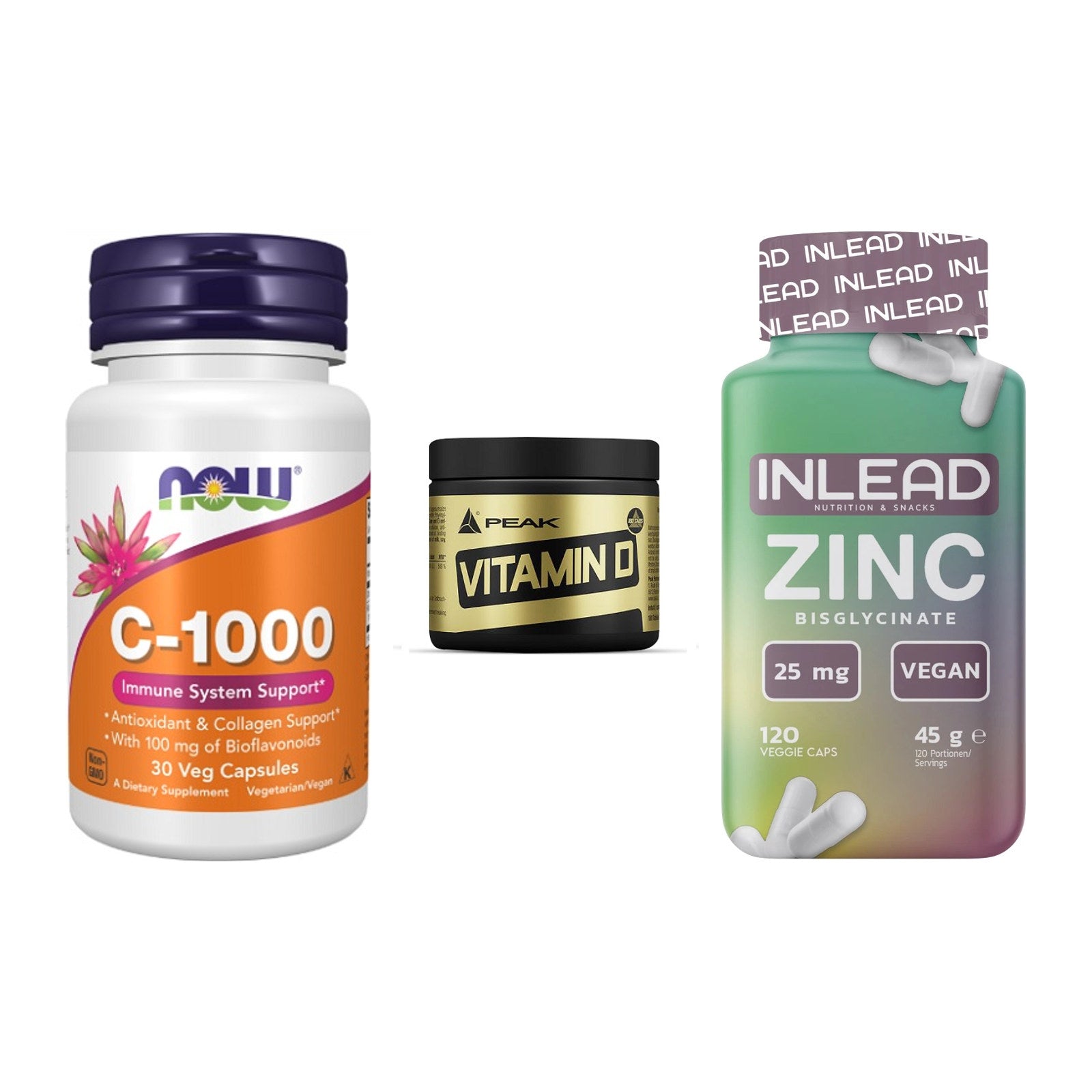 Immun-Set: Now Foods Vitamin + Peak Vitamin D + INLEAD Zink – alle enthaltenen Artikel