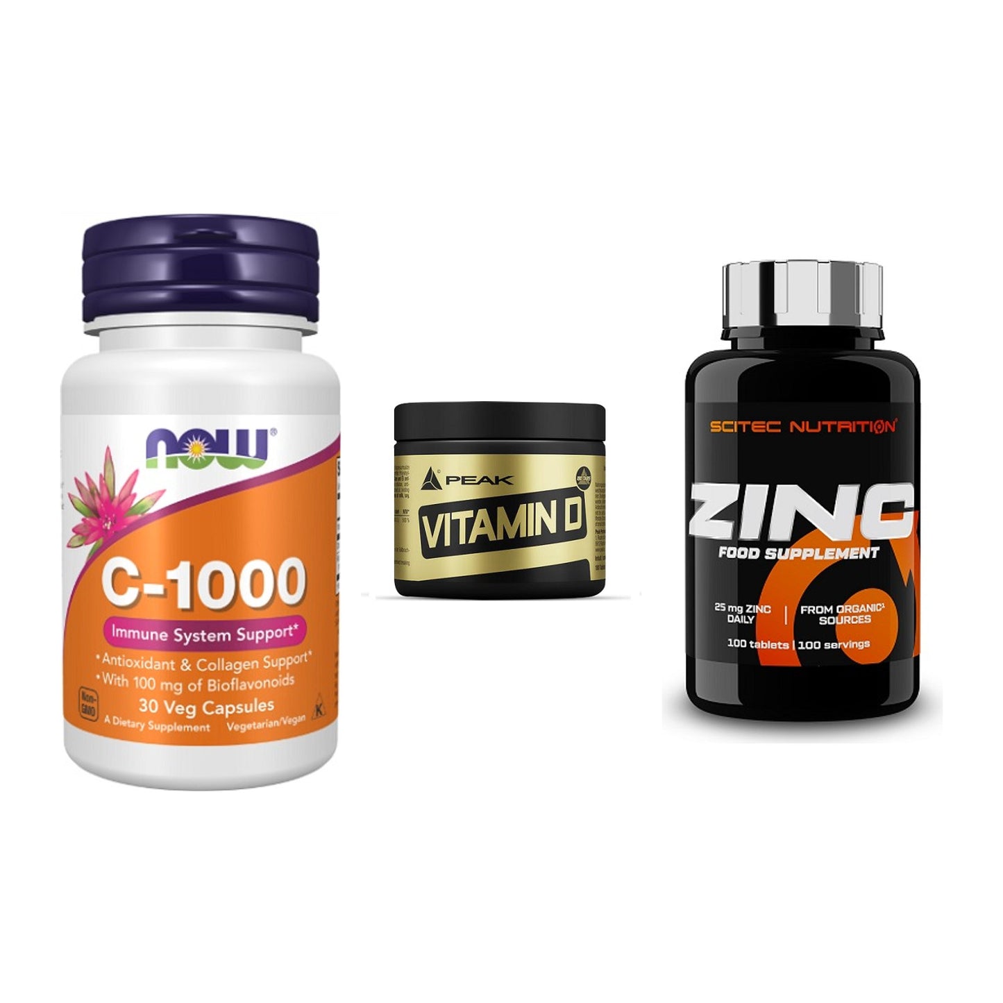 Immun-Set: Now Foods Vitamin + Peak Vitamin D + Scitec Zinc – alle enthaltenen Artikel