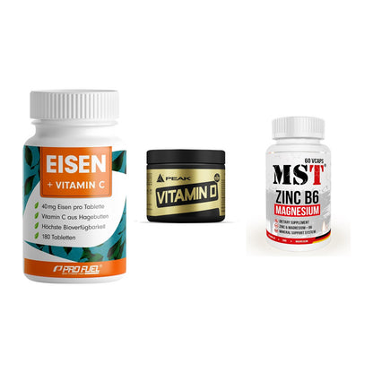 Immun-Set: ProFuel EISEN + Peak Vitamin D + MST Zinc – alle enthaltenen Artikel