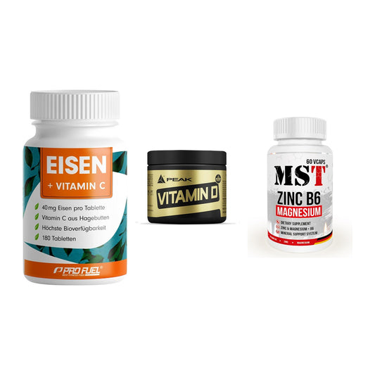 Immun-Set: ProFuel EISEN + Peak Vitamin D + MST Zinc – alle enthaltenen Artikel