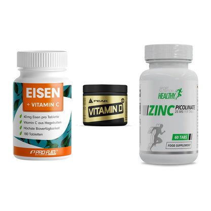 Immun-Set: ProFuel EISEN + Peak Vitamin D + MST Healthy Zinc – alle enthaltenen Artikel