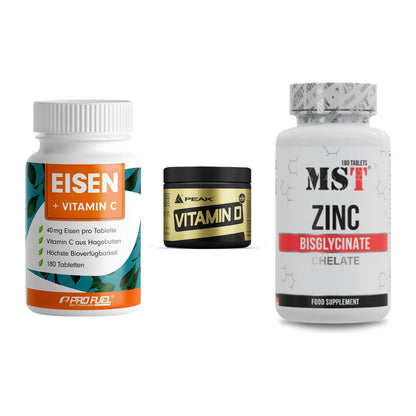 Immun-Set: ProFuel EISEN + Peak Vitamin D + MST Zinc Chelate – alle enthaltenen Artikel