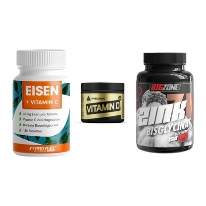Immun-Set: ProFuel EISEN + Peak Vitamin D + Big Zone Zink – alle enthaltenen Artikel