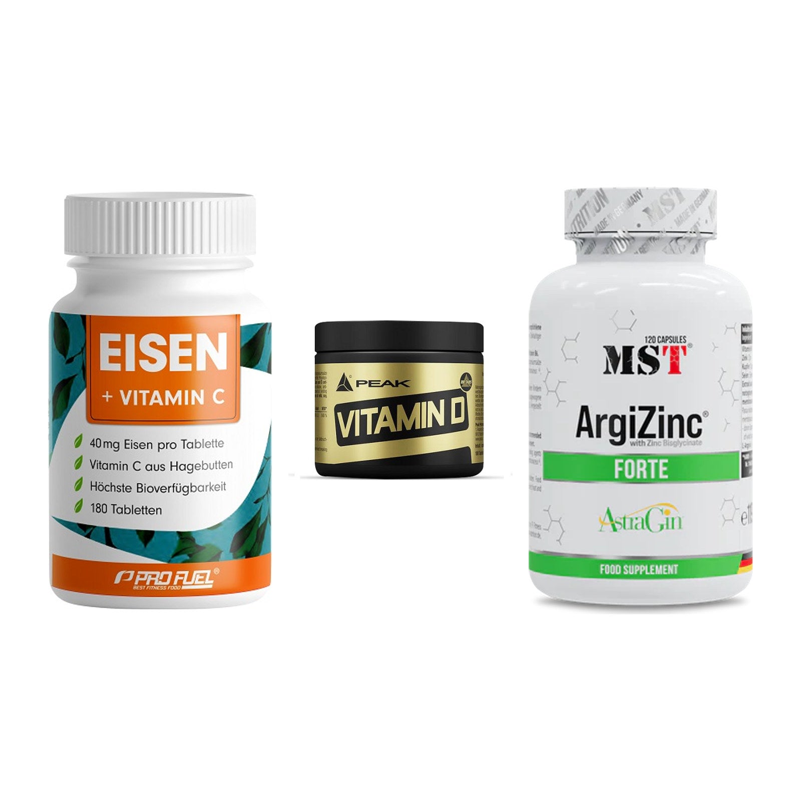 Immun-Set: ProFuel EISEN + Peak Vitamin D + MST ArgiZinc – alle enthaltenen Artikel