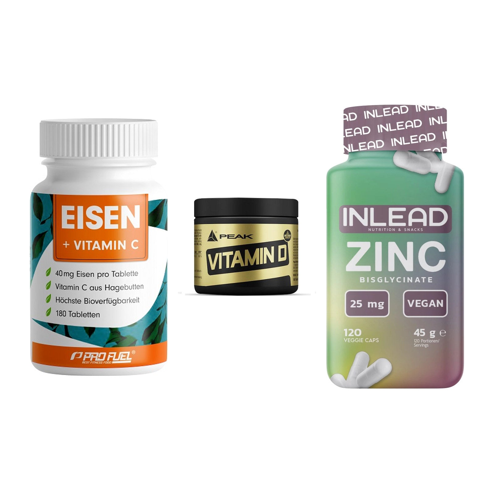 Immun-Set: ProFuel EISEN + Peak Vitamin D + INLEAD Zink – alle enthaltenen Artikel