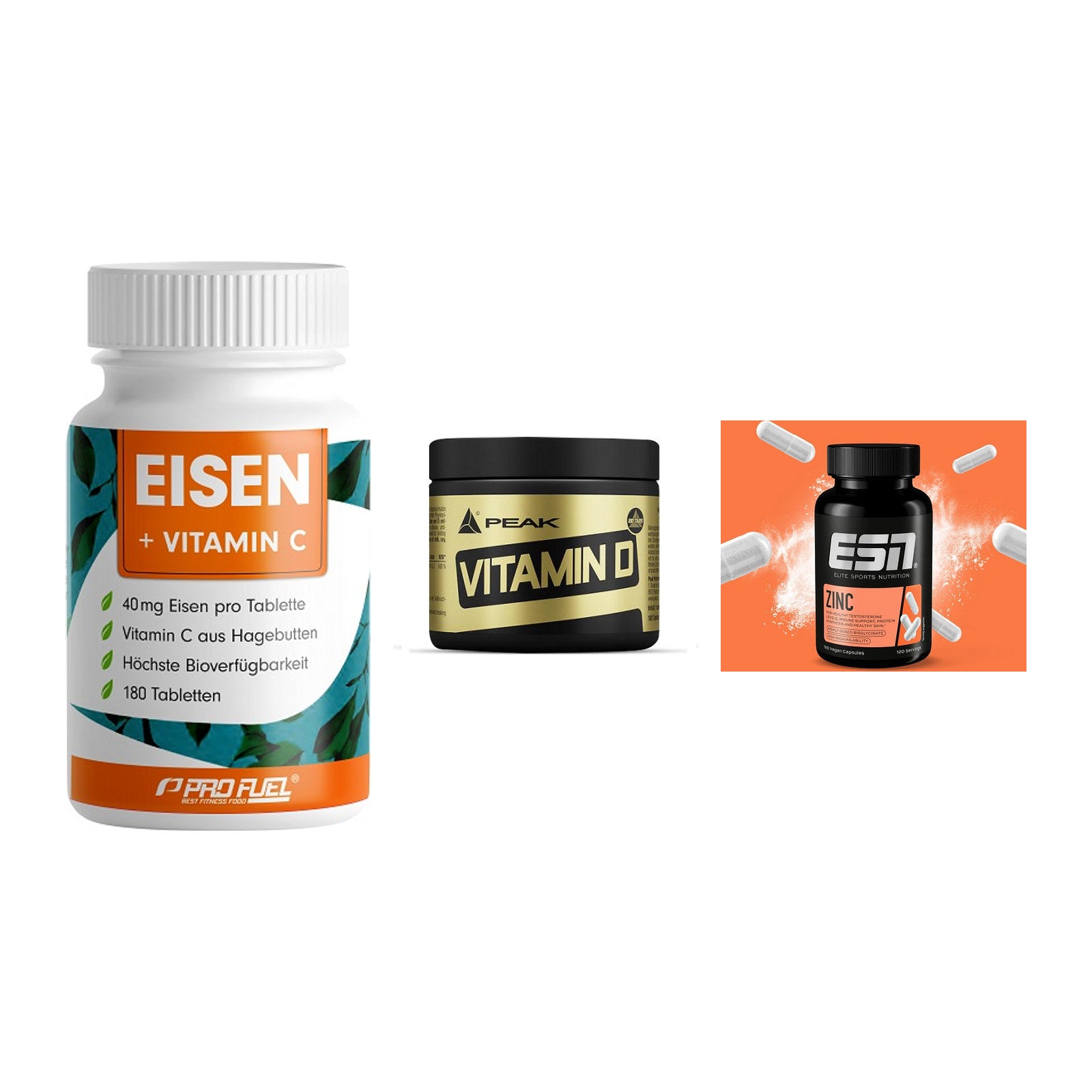 Immun-Set: ProFuel EISEN + Peak Vitamin D + ESN Zinc – alle enthaltenen Artikel