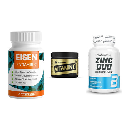 Immun-Set: ProFuel EISEN + Peak Vitamin D + BioTech Zinc Duo – alle enthaltenen Artikel