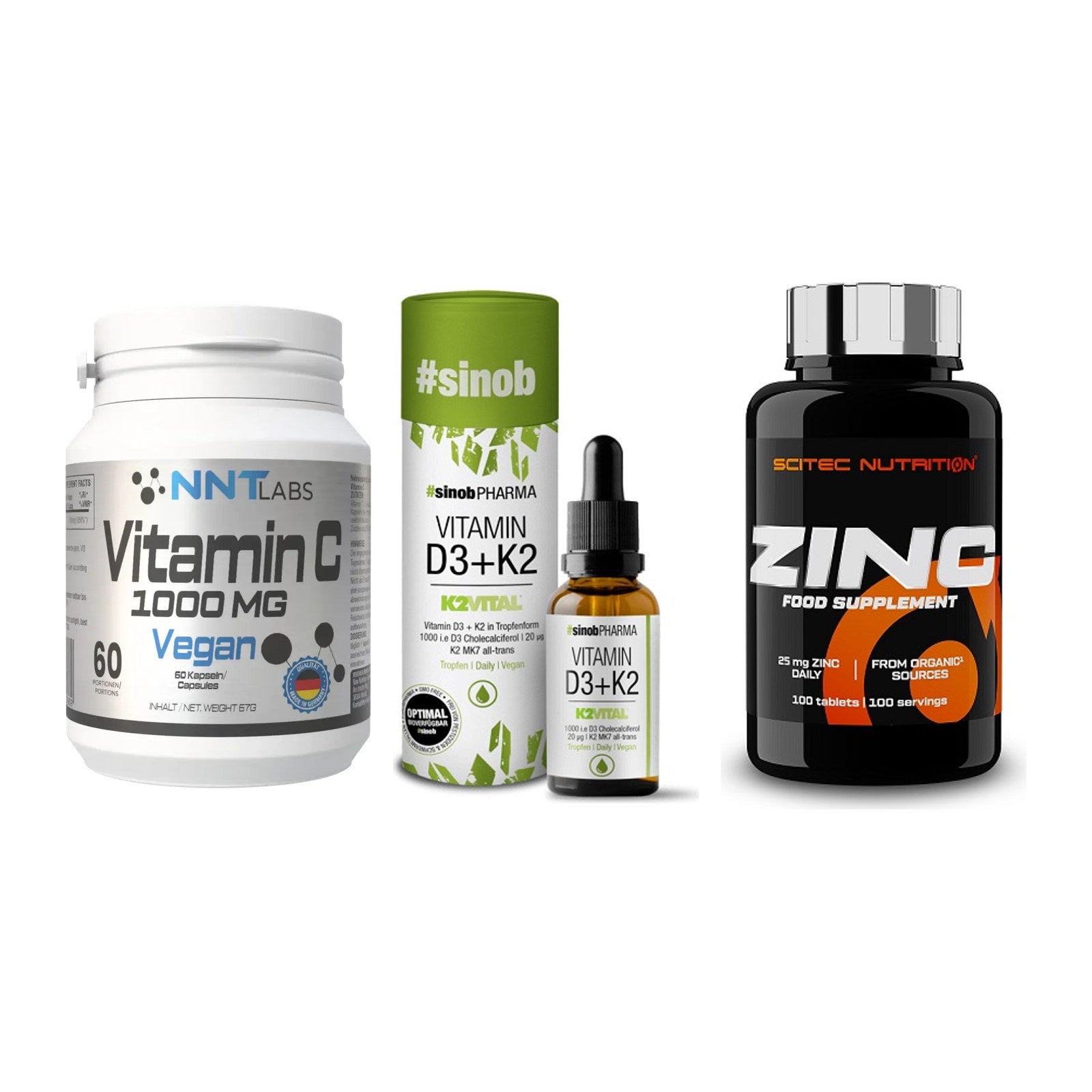 Immun-Set: NNT Vitamin C + Sinob Vitamin D3 + Scitec Zinc – alle enthaltenen Artikel
