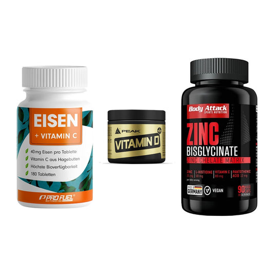 Immun-Set: ProFuel EISEN + Peak Vitamin D + Body Attack Zink – alle enthaltenen Artikel