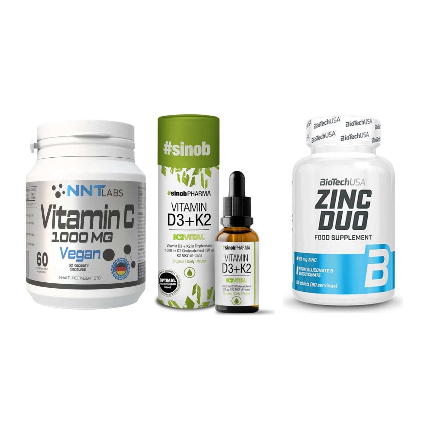 Immun-Set: NNT Vitamin C + Sinob Vitamin D3 + BioTech Zinc Duo – alle enthaltenen Artikel