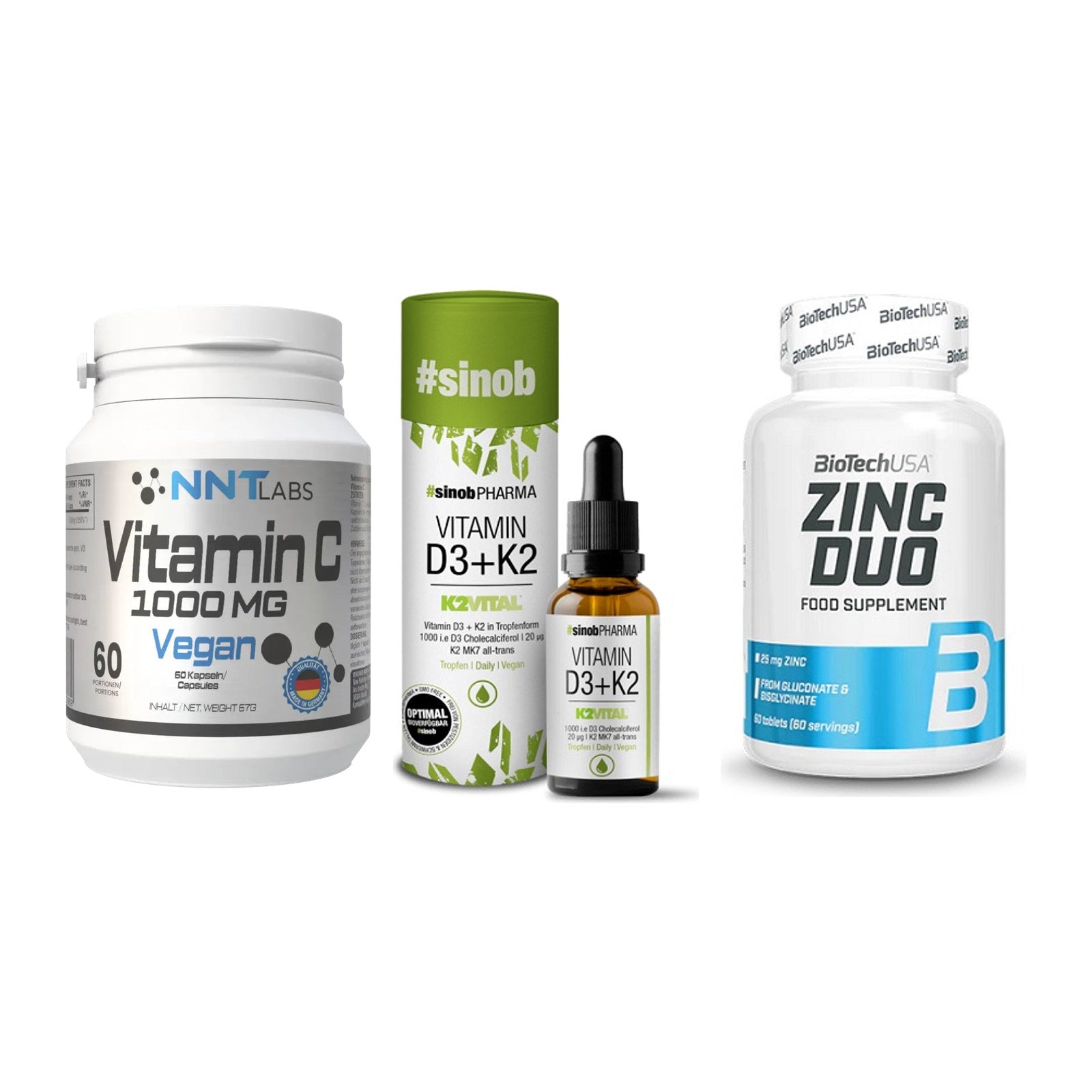 Immun-Set: NNT Vitamin C + Sinob Vitamin D3 + BioTech Zinc Duo – alle enthaltenen Artikel
