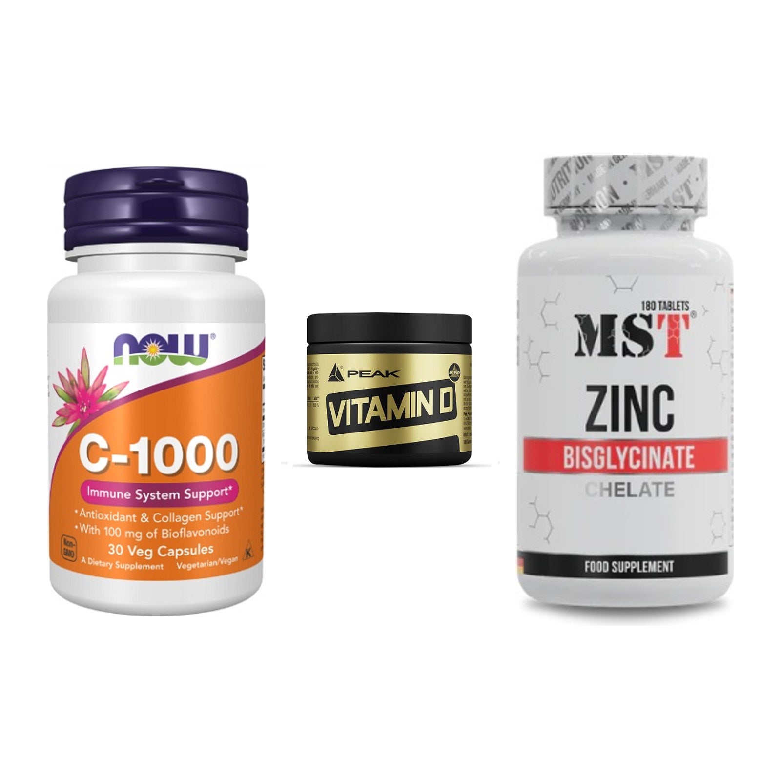 Immun-Set: Now Foods Vitamin + Peak Vitamin D + MST Zinc Chelate – alle enthaltenen Artikel
