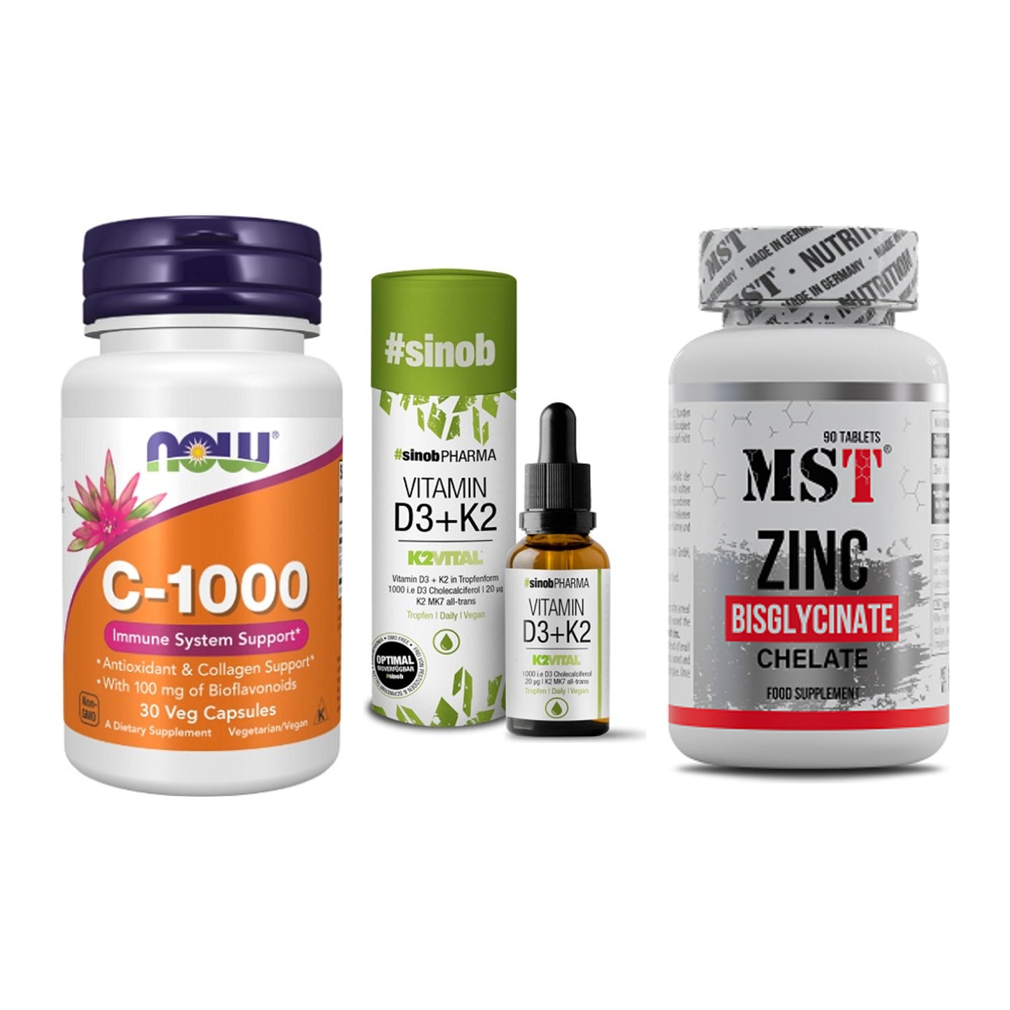 Immun-Set: Now Foods Vitamin + Sinob Vitamin D3 + MST Zinc Chelate – alle enthaltenen Artikel