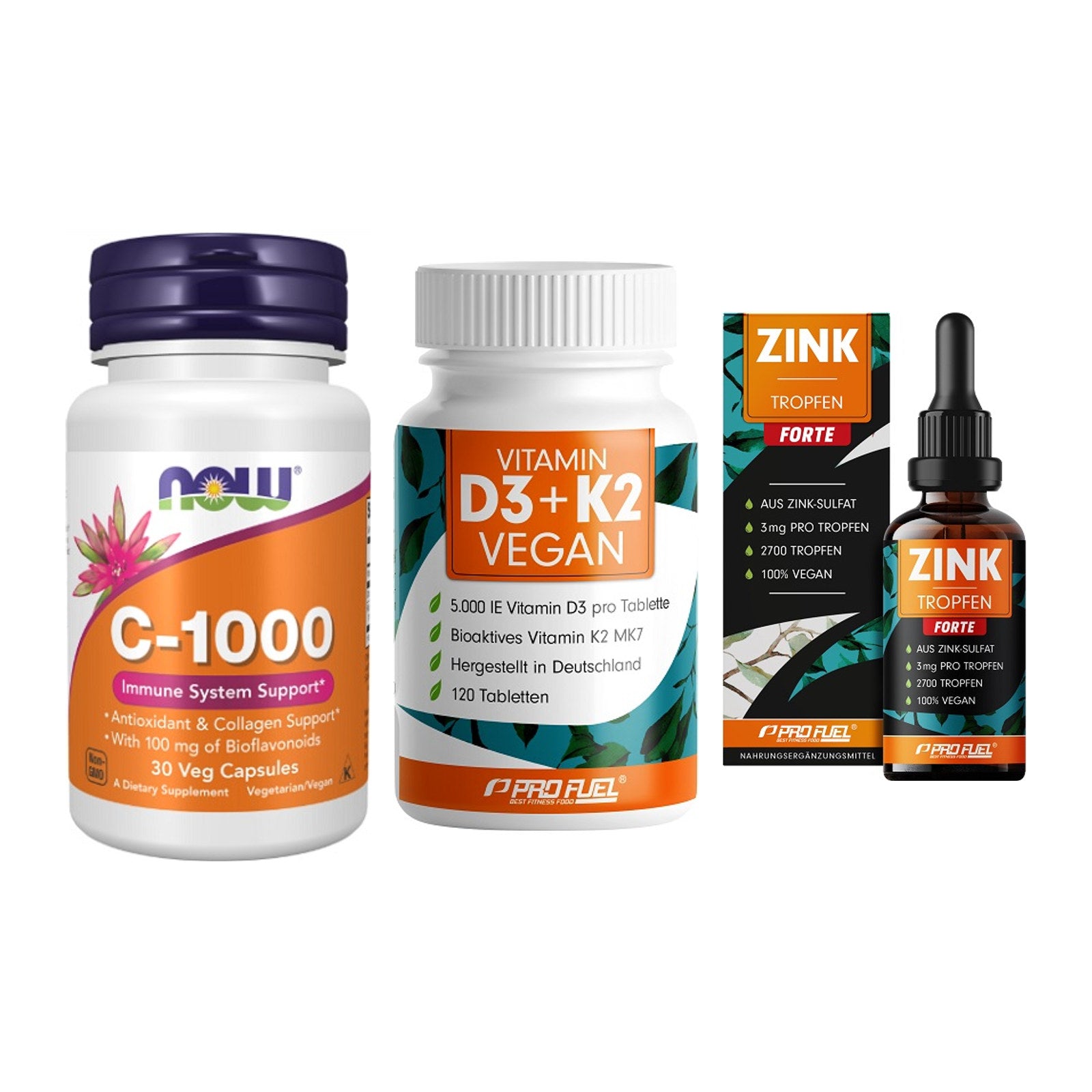 Immun-Set: Now Foods Vitamin + ProFuel Vitamin + ProFuel Zink – alle enthaltenen Artikel
