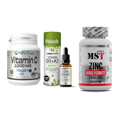 Immun-Set: NNT Vitamin C + Sinob Vitamin D3 + MST Zinc Chelate – alle enthaltenen Artikel