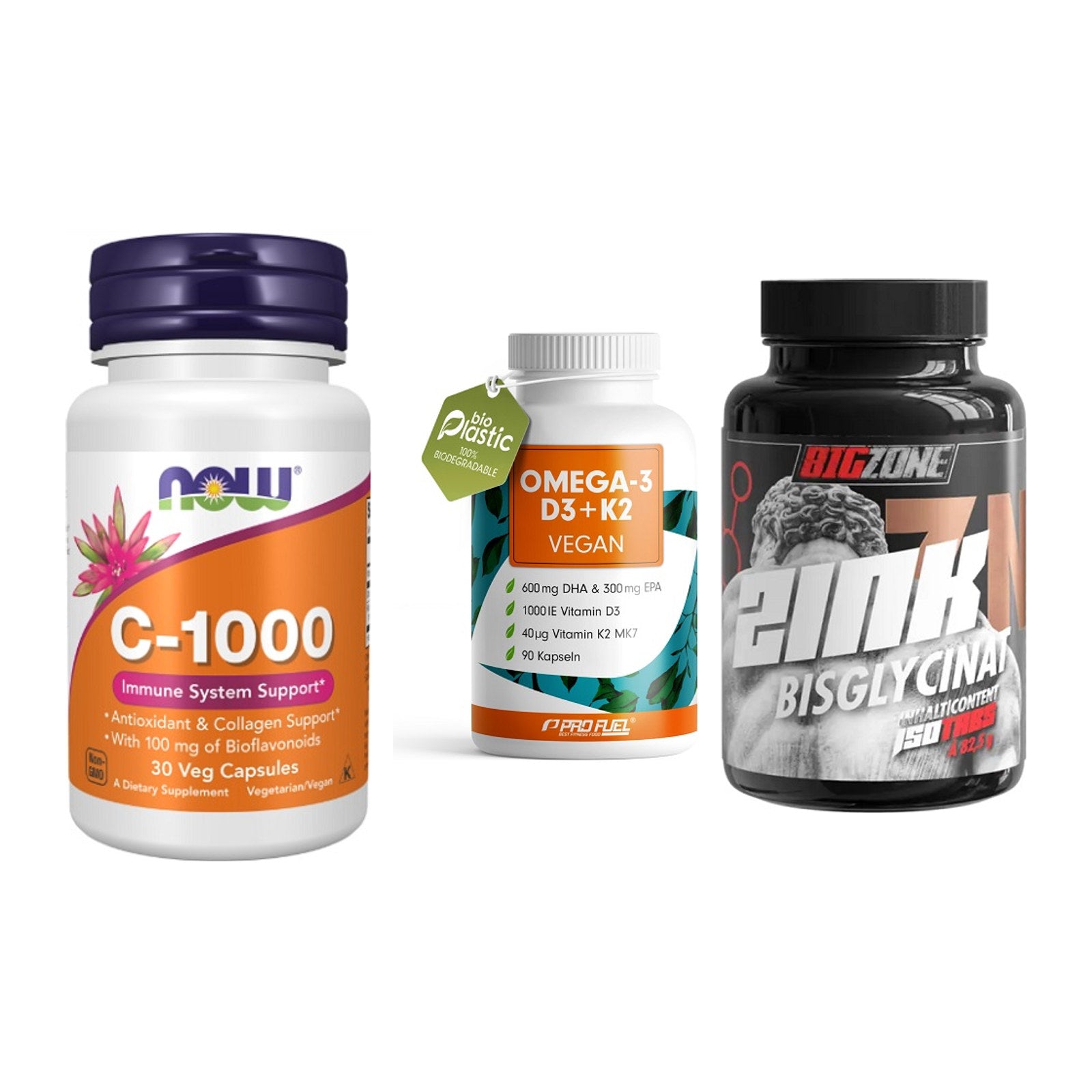 Immun-Set: Now Foods Vitamin + ProFuel Omega 3 + Big Zone Zink – alle enthaltenen Artikel