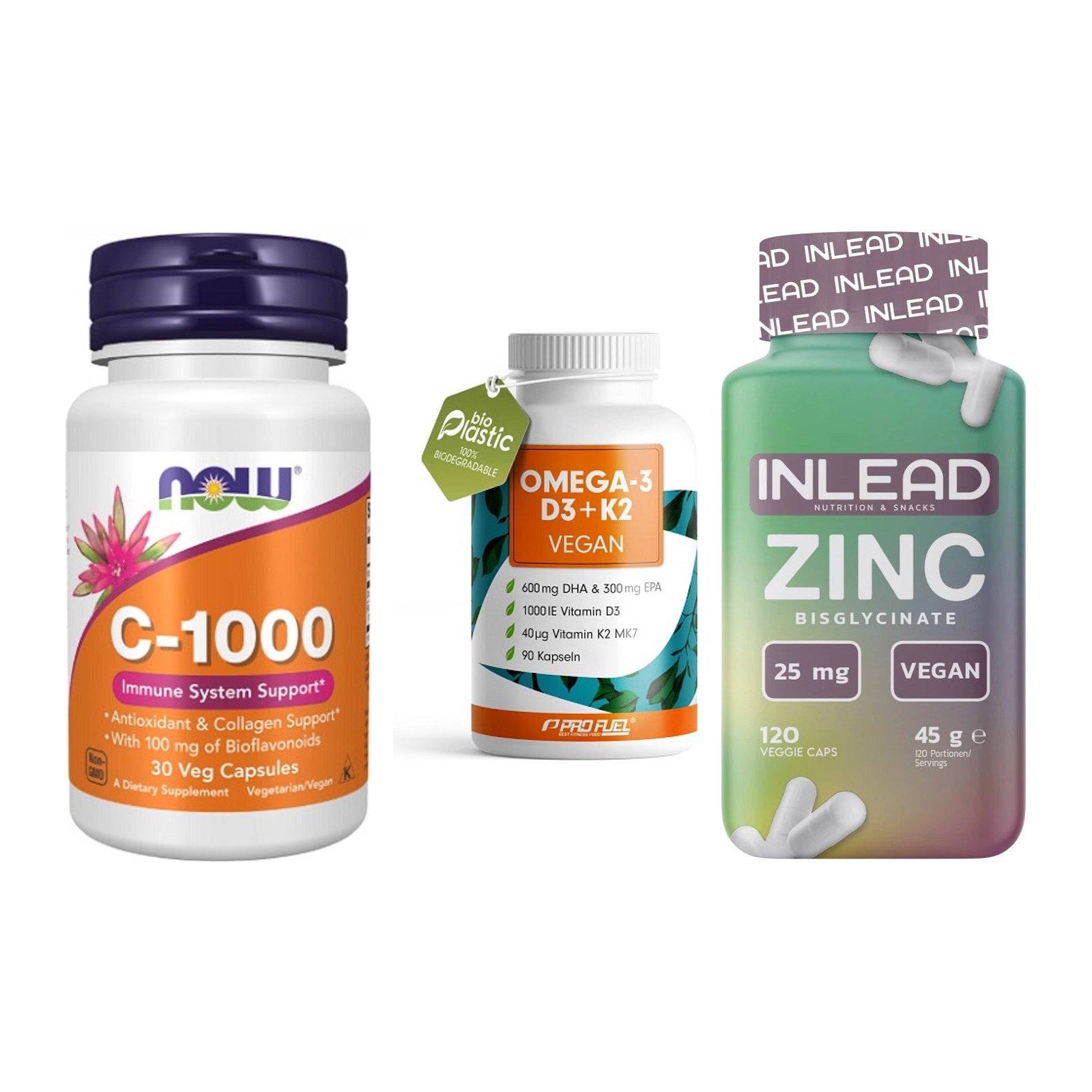 Immun-Set: Now Foods Vitamin + ProFuel Omega 3 + INLEAD Zink – alle enthaltenen Artikel