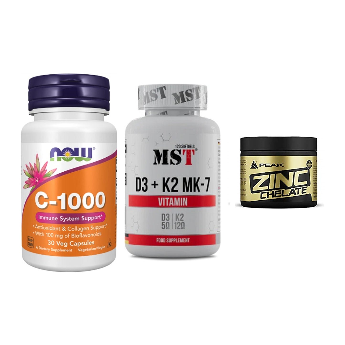 Immun-Set: Now Foods Vitamin + MST Vitamin D3 + Peak Zink Chelat – alle enthaltenen Artikel