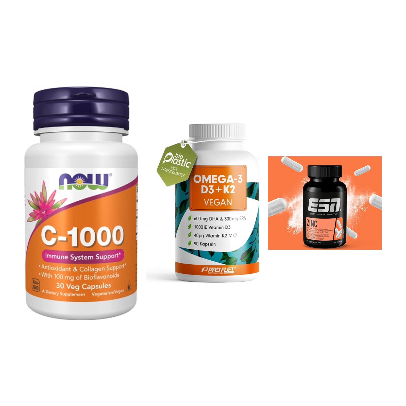 Immun-Set: Now Foods Vitamin + ProFuel Omega 3 + ESN Zinc – alle enthaltenen Artikel
