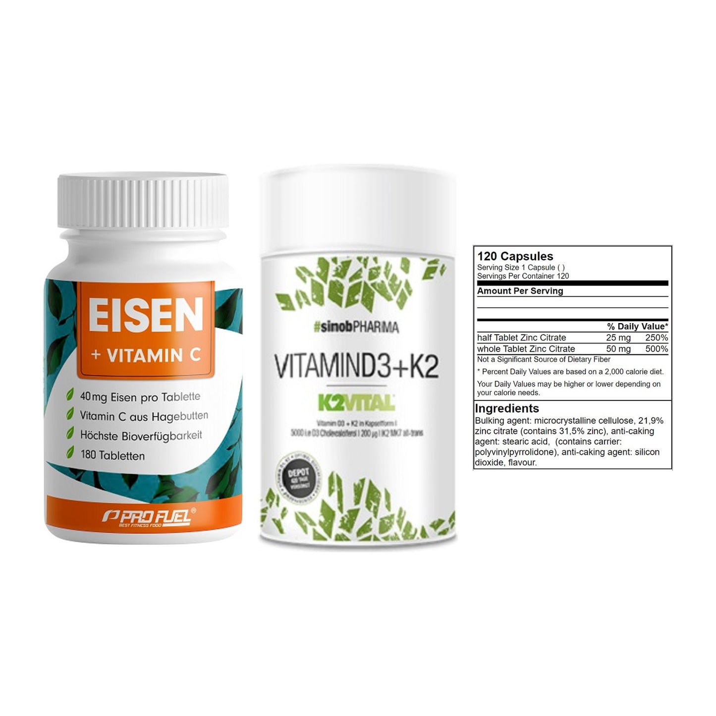 Immun-Set: ProFuel EISEN + Sinob Vitamin D3 + GN Zinc Citrate – alle enthaltenen Artikel