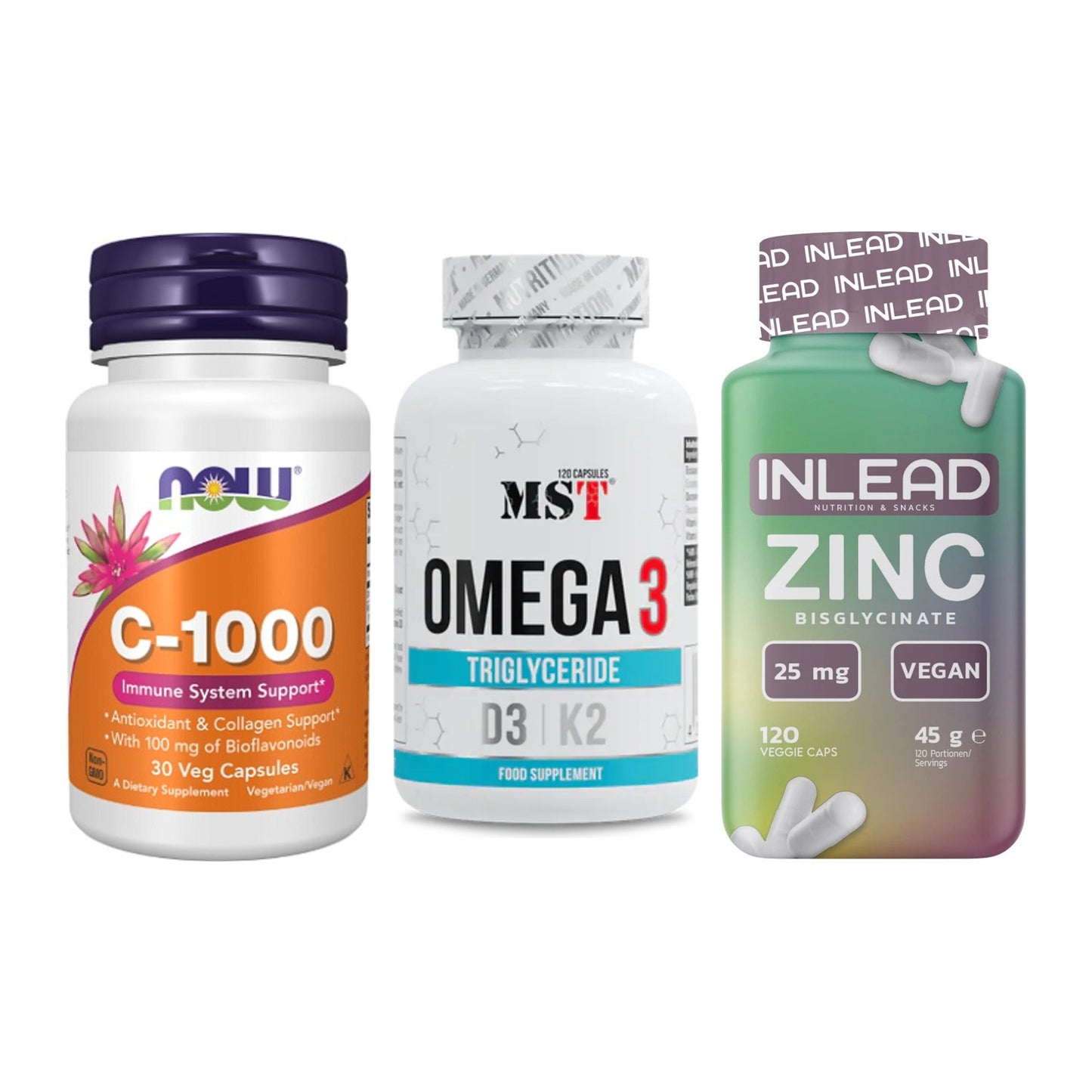 Immun-Set: Now Foods Vitamin + MST Omega 3 500 + INLEAD Zink – alle enthaltenen Artikel