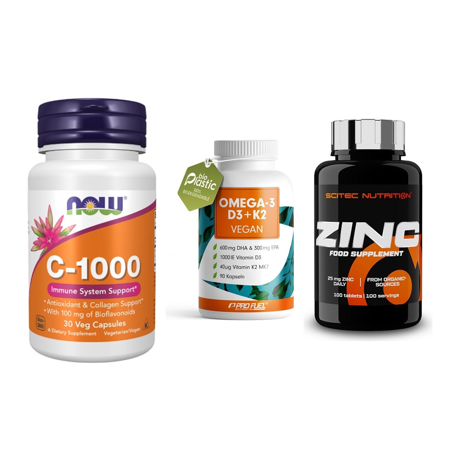 Immun-Set: Now Foods Vitamin + ProFuel Omega 3 + Scitec Zinc – alle enthaltenen Artikel