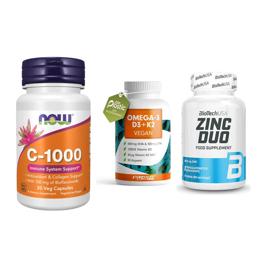 Immun-Set: Now Foods Vitamin + ProFuel Omega 3 + BioTech Zinc Duo – alle enthaltenen Artikel