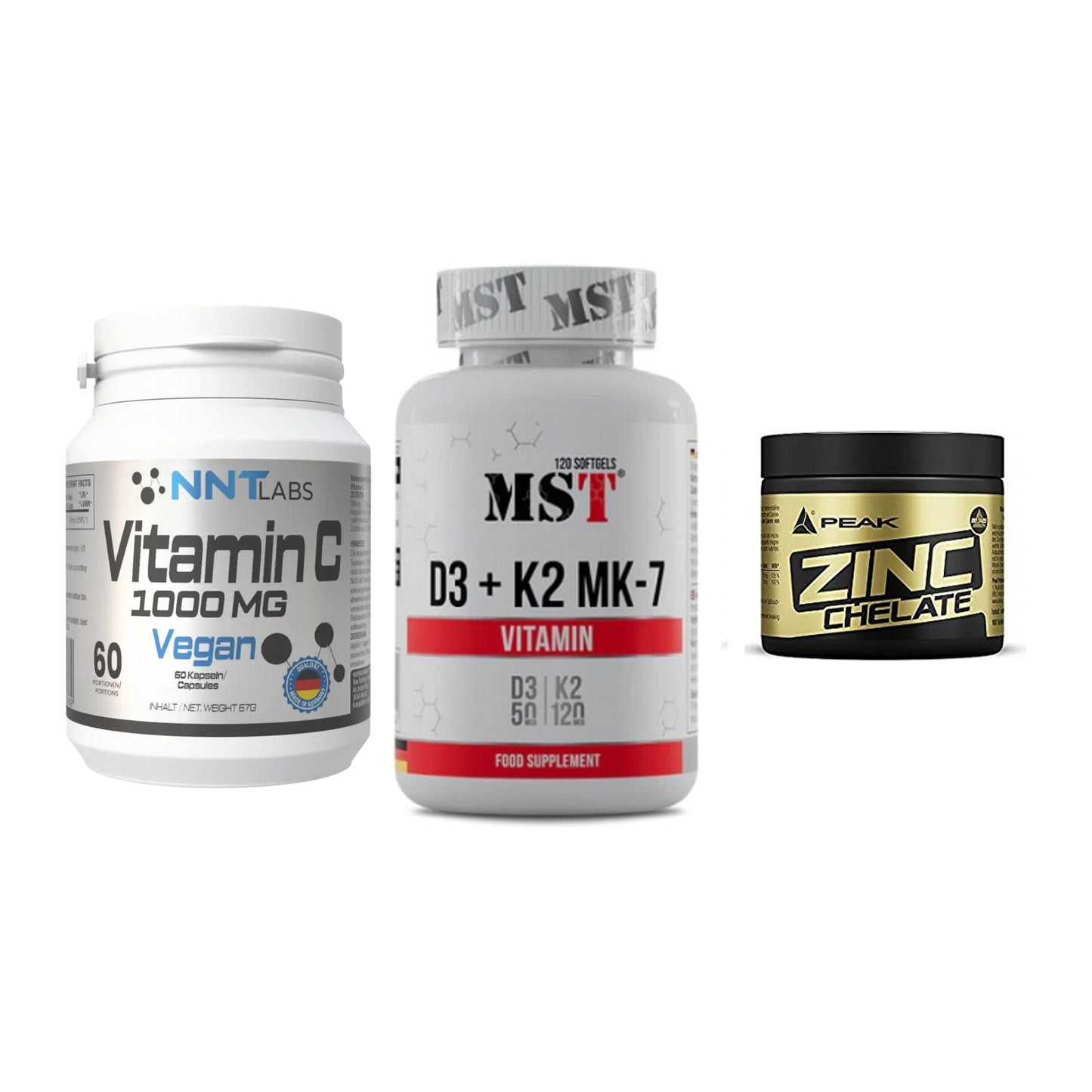 Immun-Set: NNT Vitamin C + MST Vitamin D3 + Peak Zink Chelat – alle enthaltenen Artikel