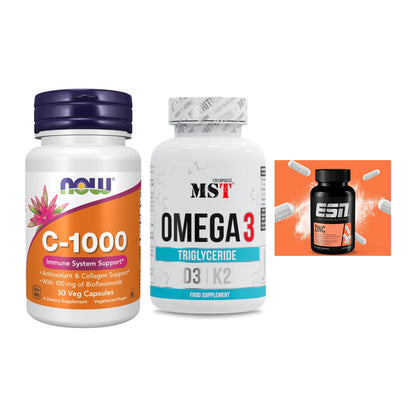 Immun-Set: Now Foods Vitamin + MST Omega 3 500 + ESN Zinc – alle enthaltenen Artikel