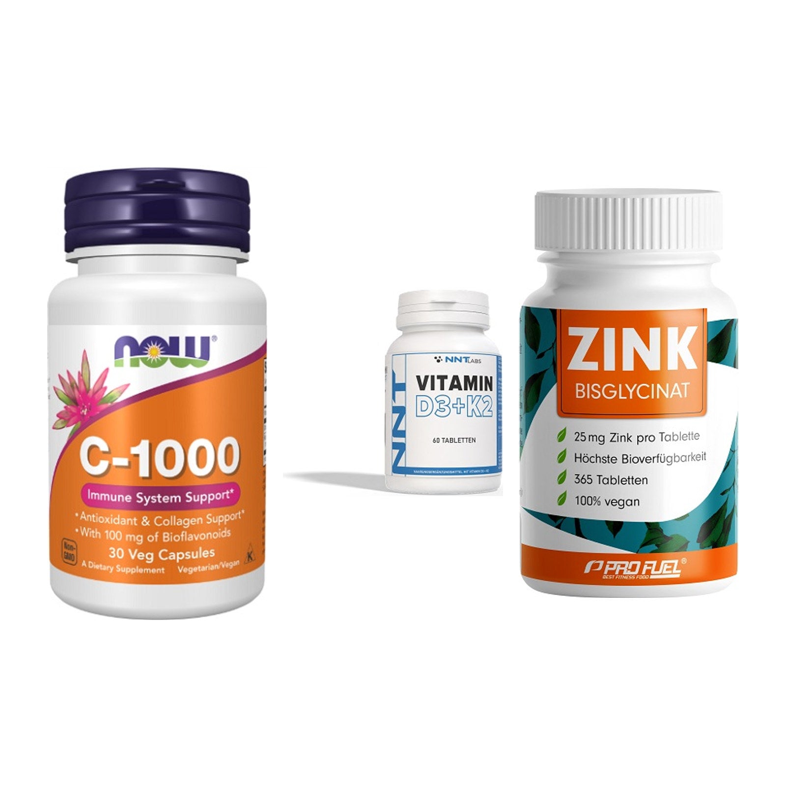 Immun-Set: Now Foods Vitamin + NNT Vitamin D3+K2 + ProFuel Zink – alle enthaltenen Artikel