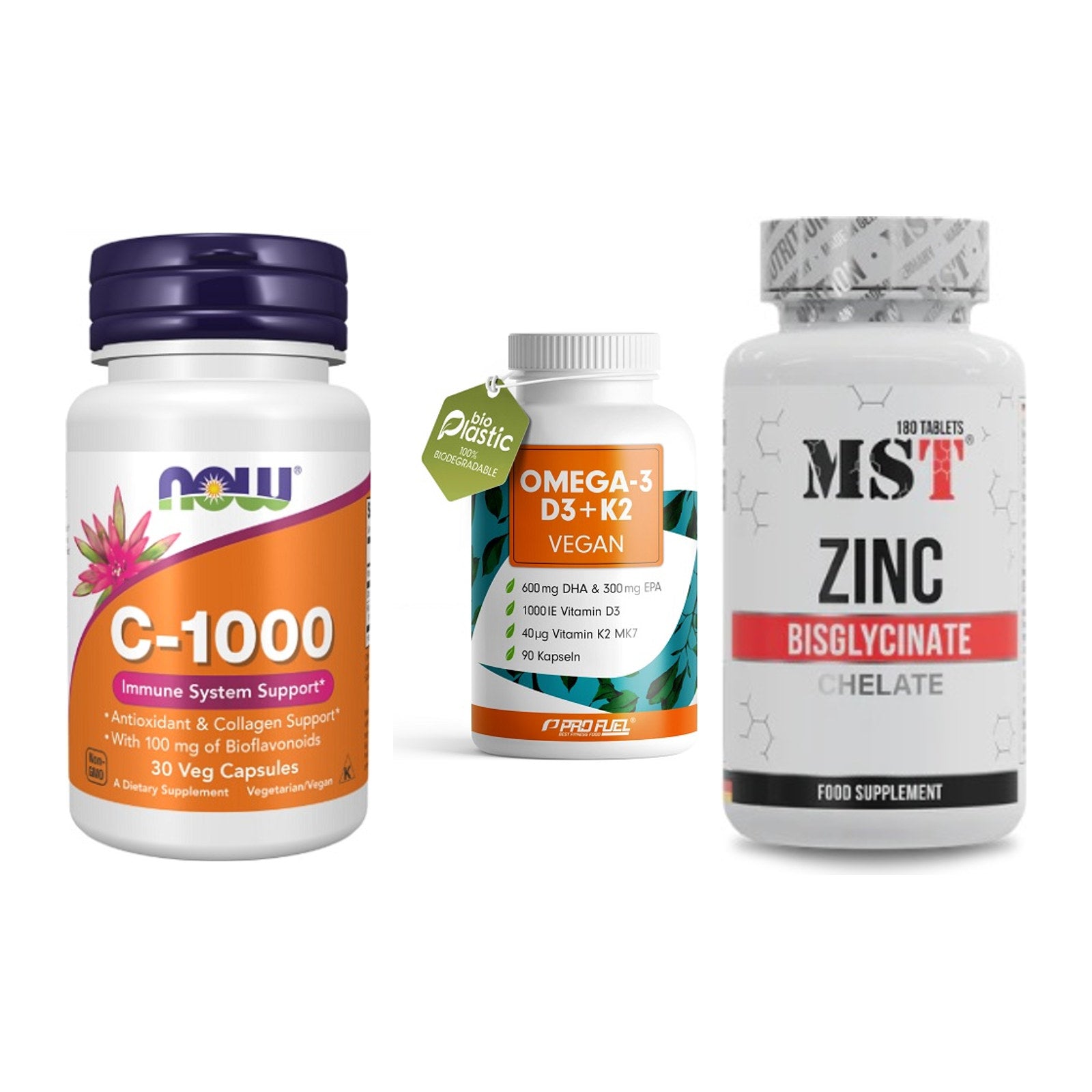 Immun-Set: Now Foods Vitamin + ProFuel Omega 3 + MST Zinc Chelate – alle enthaltenen Artikel