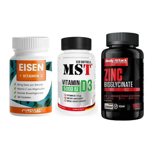 Immun-Set: ProFuel EISEN + MST Vitamin D3 + Body Attack Zink – alle enthaltenen Artikel
