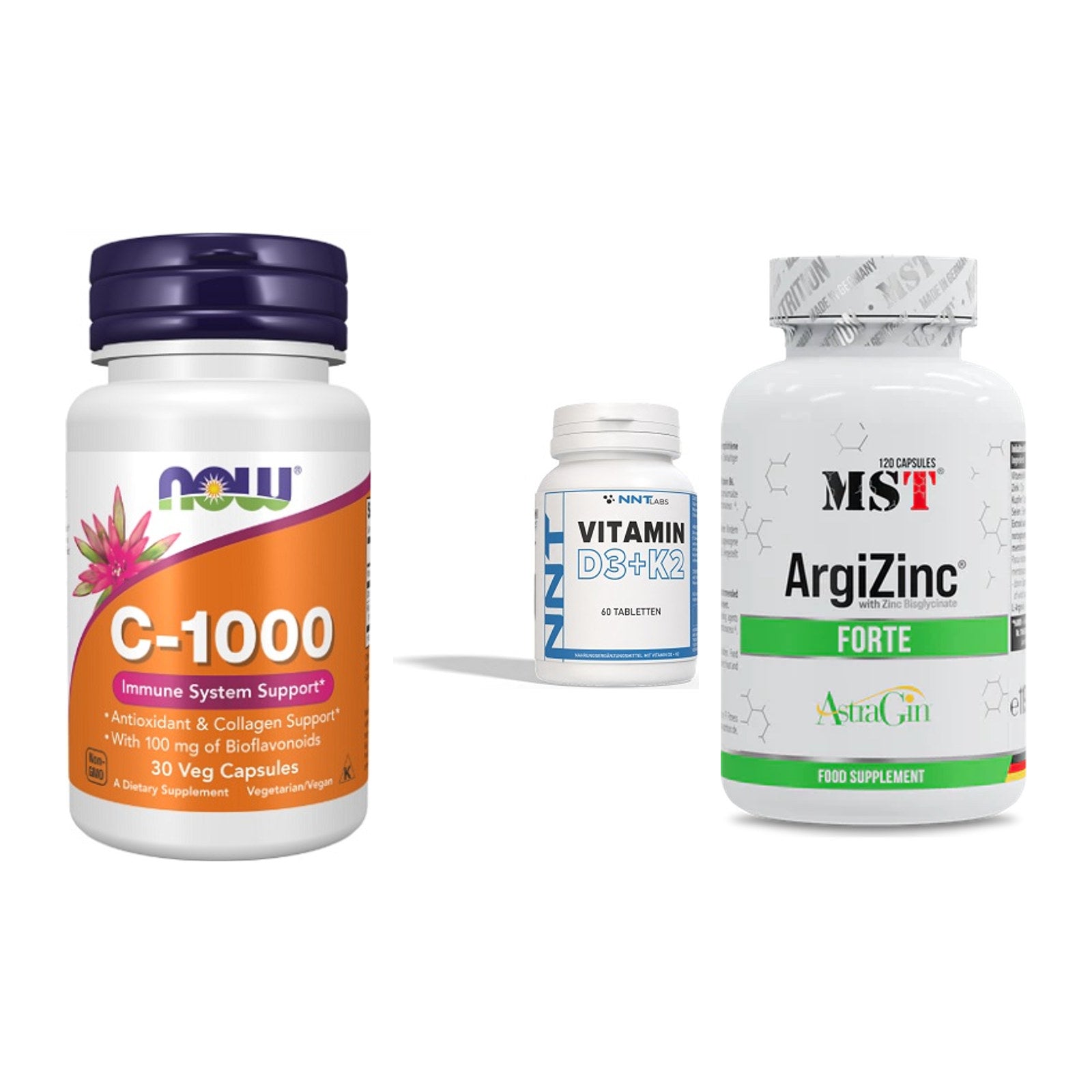 Immun-Set: Now Foods Vitamin + NNT Vitamin D3+K2 + MST ArgiZinc – alle enthaltenen Artikel