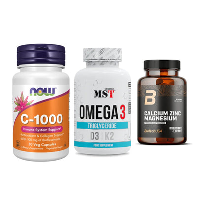 Immun-Set: Now Foods Vitamin + MST Omega 3 500 + BioTech Calcium – alle enthaltenen Artikel