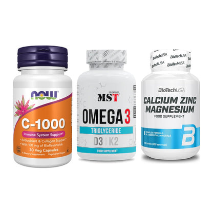 Immun-Set: Now Foods Vitamin + MST Omega 3 500 + BioTech Calcium – alle enthaltenen Artikel