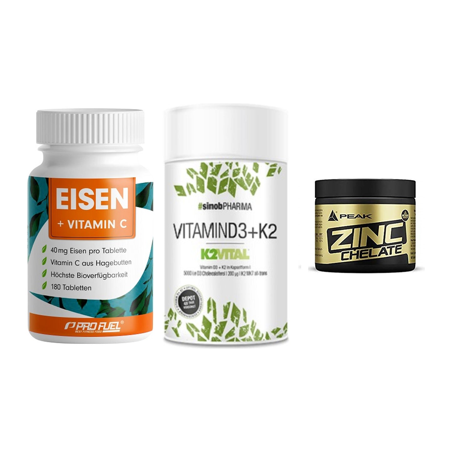 Immun-Set: ProFuel EISEN + Sinob Vitamin D3 + Peak Zink Chelat – alle enthaltenen Artikel