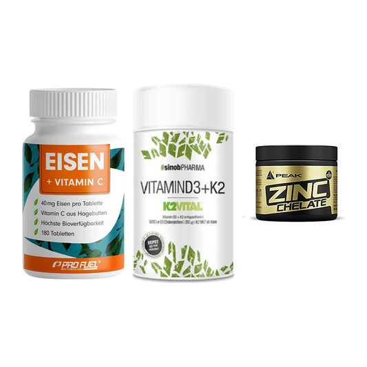 Immun-Set: ProFuel EISEN + Sinob Vitamin D3 + Peak Zink Chelat – alle enthaltenen Artikel