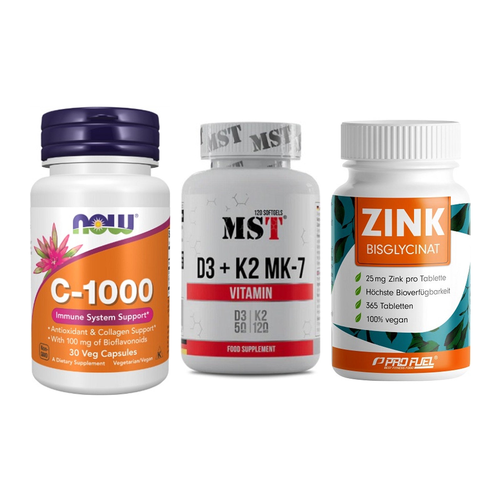 Immun-Set: Now Foods Vitamin + MST Vitamin D3 + ProFuel Zink – alle enthaltenen Artikel