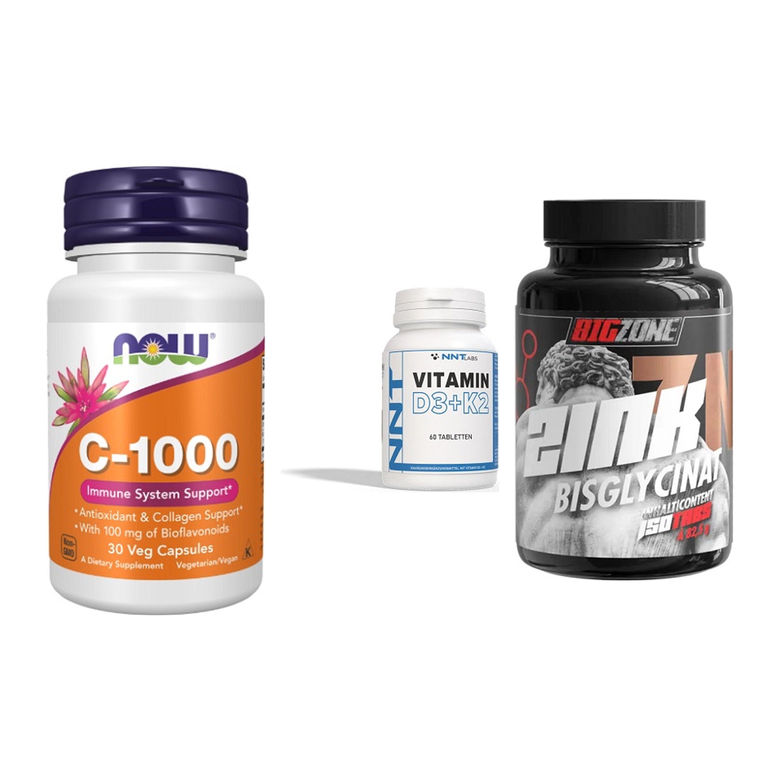 Immun-Set: Now Foods Vitamin + NNT Vitamin D3+K2 + Big Zone Zink – alle enthaltenen Artikel