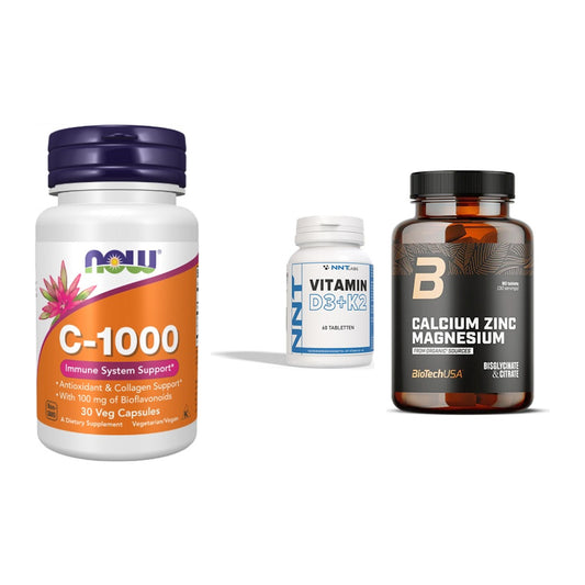 Immun-Set: Now Foods Vitamin + NNT Vitamin D3+K2 + BioTech Calcium – alle enthaltenen Artikel