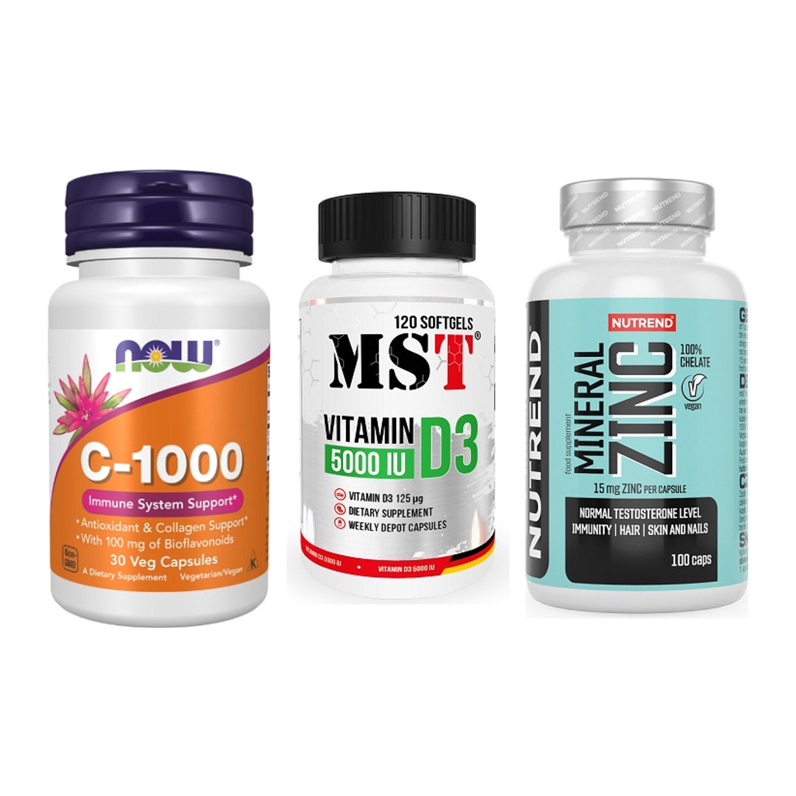Immun-Set: Now Foods Vitamin + MST Vitamin D3 + Nutrend Zinc – alle enthaltenen Artikel