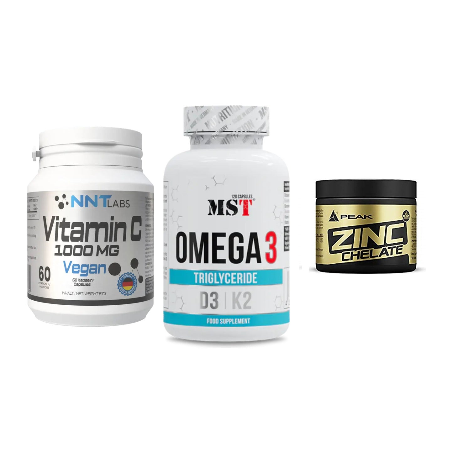 Immun-Set: NNT Vitamin C + MST Omega 3 500 + Peak Zink Chelat – alle enthaltenen Artikel