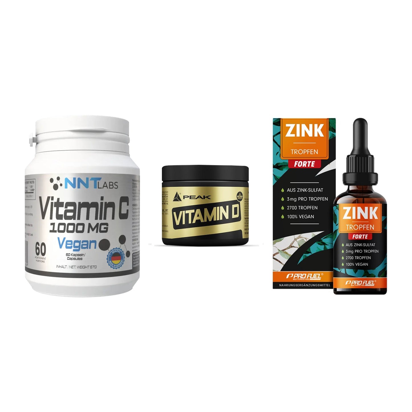 Immun-Set: NNT Vitamin C + Peak Vitamin D + ProFuel Zink – alle enthaltenen Artikel