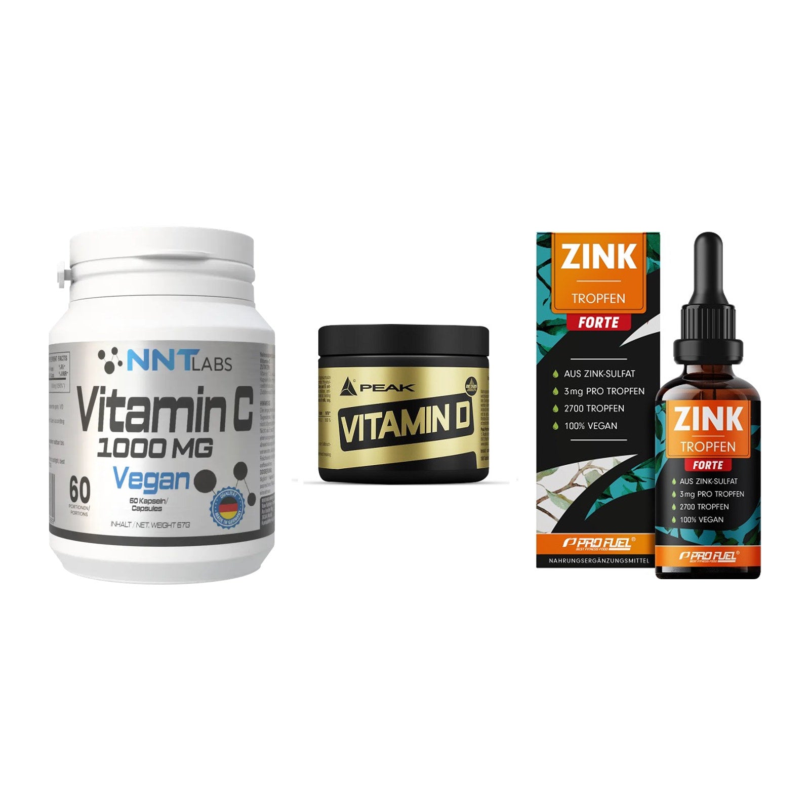 Immun-Set: NNT Vitamin C + Peak Vitamin D + ProFuel Zink – alle enthaltenen Artikel