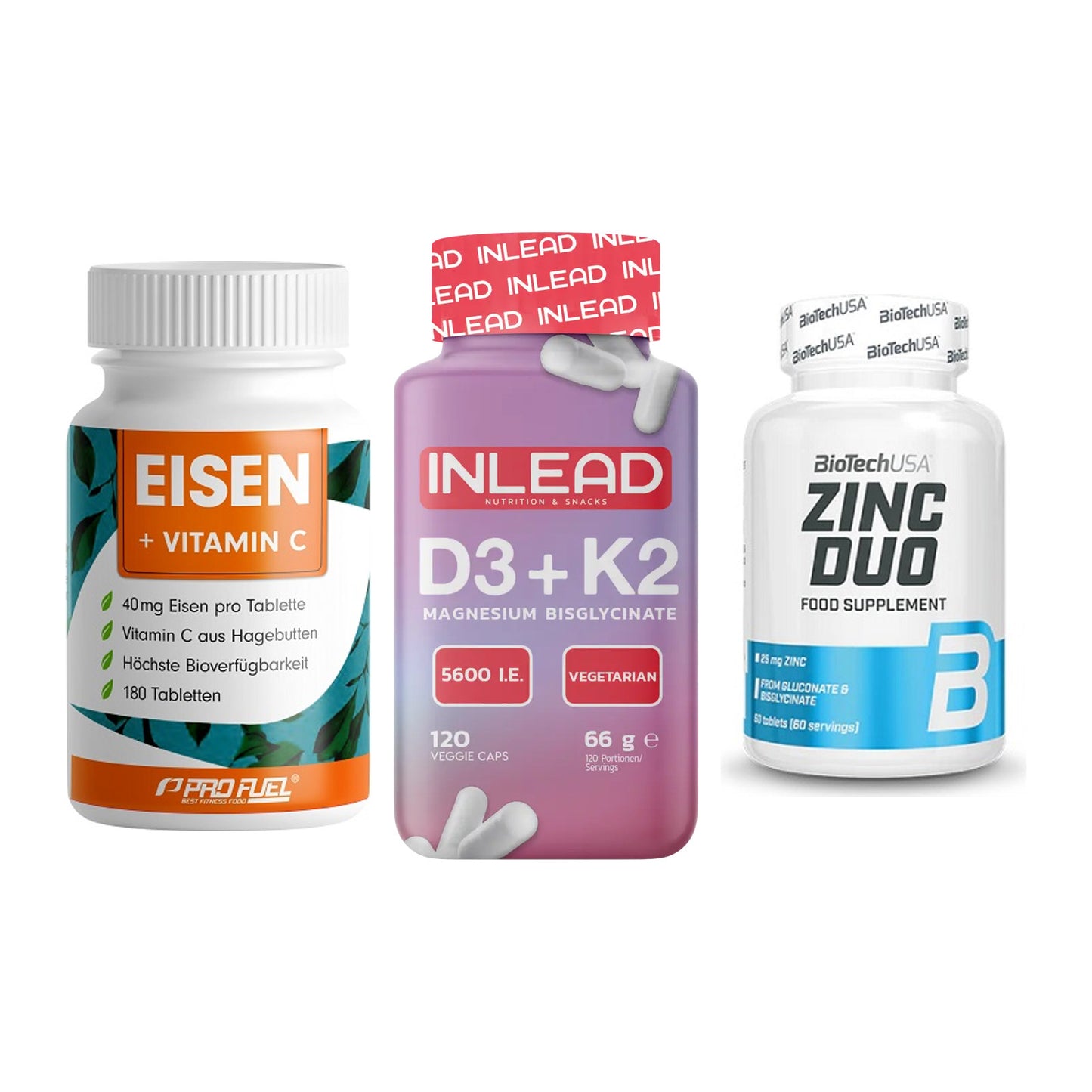 Immun-Set: ProFuel EISEN + INLEAD Vitamin D3 + BioTech Zinc Duo – alle enthaltenen Artikel