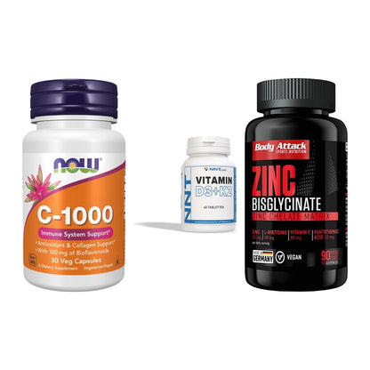 Immun-Set: Now Foods Vitamin + NNT Vitamin D3+K2 + Body Attack Zink – alle enthaltenen Artikel