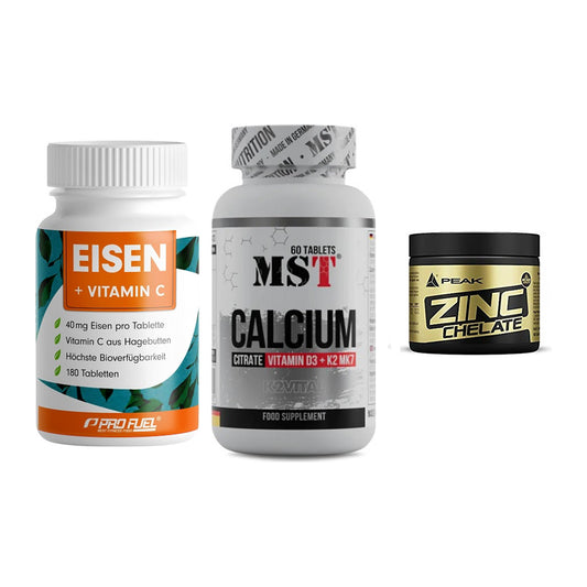 Immun-Set: ProFuel EISEN + MST Calcium + Peak Zink Chelat – alle enthaltenen Artikel